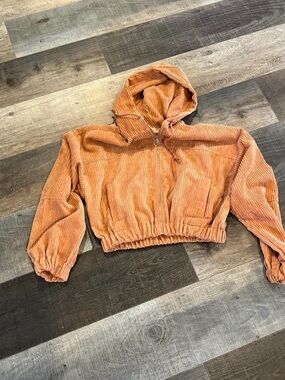 Altar'd State Corduroy Cropped Hoodie in Rust